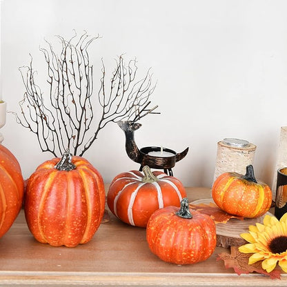 DearHouse 8Pcs Thanksgiving Artificial Pumpkins Home Decoration Sets and 50PCS Maple Leaves, Artificial Vegetables Pumpkins for Fall Harvest Decoration