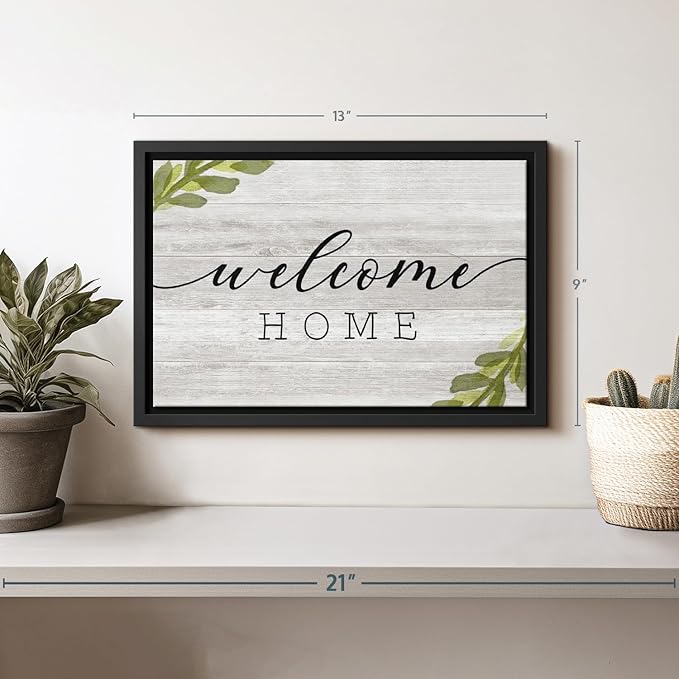 Elephant Stock Rustic Welcome Home Wall Art - Horizontal Floating Framed Canvas - 1-Piece Living Room Wall Decor - Digital Art Inspirational And Typography Canvas Print - Gray and Black Decor for Wall by Natalie Carpentieri - 13" X 9"