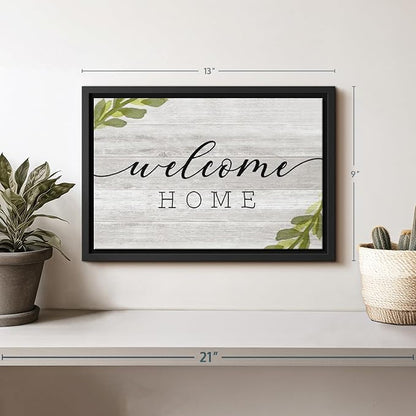 Elephant Stock Rustic Welcome Home Wall Art - Horizontal Floating Framed Canvas - 1-Piece Living Room Wall Decor - Digital Art Inspirational And Typography Canvas Print - Gray and Black Decor for Wall by Natalie Carpentieri - 13" X 9"