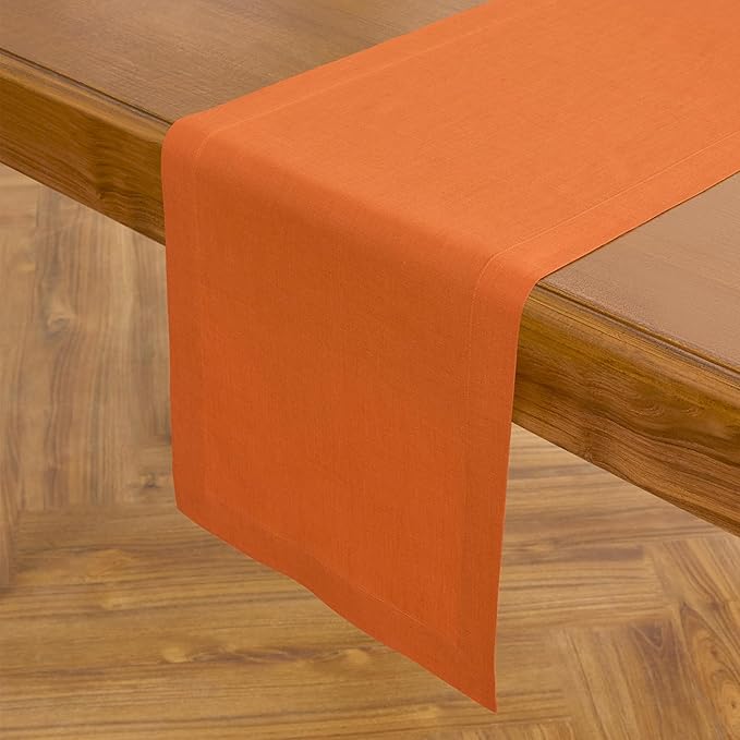 Solino Home Linen Table Runner 120 Inches Long - 100% Pure Linen Persimmon Orange Dining Table Runner 14 x 120 Inch for Fall, Autumn, Christmas, New Year - Fete