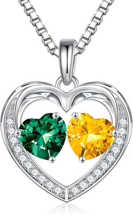 Iefil Christmas Gifts for Women Wife - 925 Sterling Silver Heart Birthstone Necklace, Anniversary Birthday Gifts for Women Wife Girlfriend Mom, Birthstone Jewelry Gift for Her