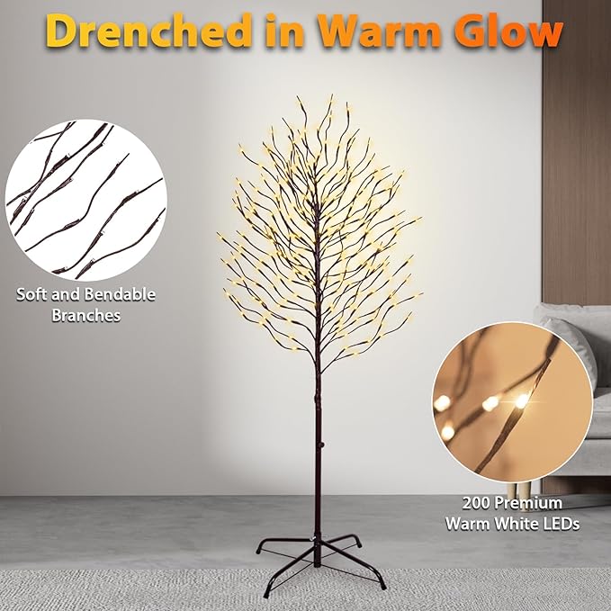 Star Light Trees, 5ft Lighted Branches with Warm White Fairy Lights, Indoor Outdoor Christmas & Wedding Decor (Brown Branch Star Trees)