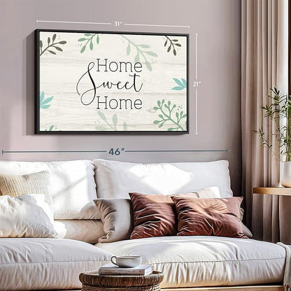 Elephant Stock Home Sweet Home Foliage Wall Art - Horizontal Floating Framed Canvas - 1-Piece Living Room Wall Decor - Leaf Digital Art Canvas Print - Beige and Black Decor for Wall by Susan Jill - 31" X 21"