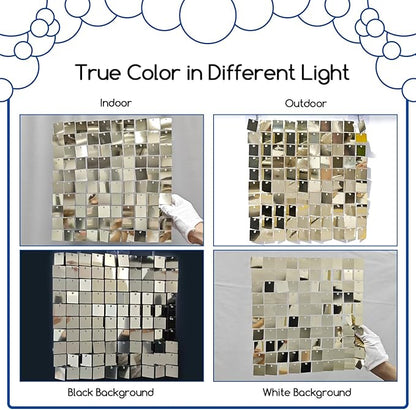 COKAOBE Light Gold Shimmer Wall Backdrop 24PCS Gold Sequins Backdrop Decoration Panels, Photo Backdrops for Birthday, Anniversary Wedding Engagement Decoration (Light Gold)