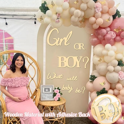 Large Wooden Boy or Girl Signs Stickers Gender Reveal Party Decoration Ideas Decal for Balloon Arch Oh Baby Shower Gender Letters Sign What Will Baby Be Decor for Backdrop Pregnancy Banner Photo Props
