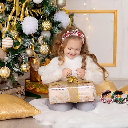 2 Pcs Christmas Headbands for Women Pearl Rhinestone Knot Headband Xmas Crystal Jeweled Hair Band Bow Wide Top Knotted Headband Christmas Hair Accessories Holiday Party Outfits(Snowflake Plaid)