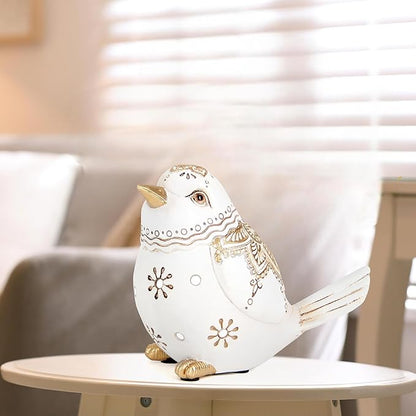 Bird Statue for Home Decor Accents Boho White Bird Figurines for Shelf Living Room Bedroom Centerpiece Table, Decorative Birds Sculpture, Animal Decor Gifts for Bird Lovers, Women