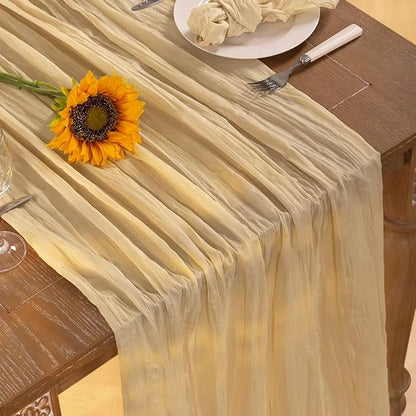 Champagne Gold Cheesecloth Table Runner 4 Pack Christmas Table Runners Boho Gauze 120 Inches Champagne Cheese Cloth Table Decor for Xmas Holiday Season Parties Wedding Bridal Baby Shower