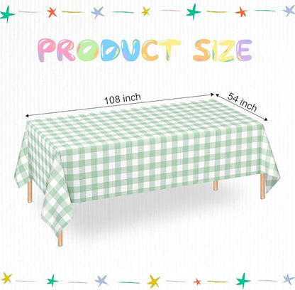 WNINK 3 Pack Sage Green Checkered Rectangular Plastic Tablecloths, Green Gingham Waterproof Disposable Table Covers 54" x 108" for Birthday, Baby Shower, Wedding, Outdoor Picnic Parties