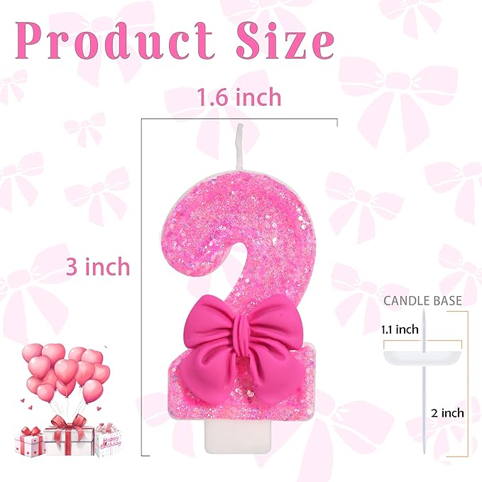 Number 2 Happy Birthday Candle, 3.1 Inch Tall, Rose, Unscented