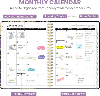 2026 Planner, Weekly and Monthly Planner for Women, Jan 2026 - Dec 2026 Pretty 2026 Calendar Planner with Monthly Tabs, Inner Pocket, Spiral Binding, Perfect for Office Home School - 6.3" x 8.5", Violet