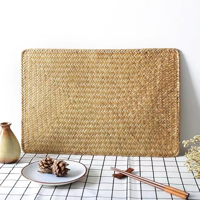 4 Pack Woven Placemats, Rectangular Rattan Place mats, Natural Seagrass Placemats, Farmhouse Wicker Table Mats for Dining Table
