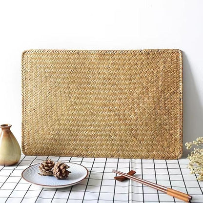 4 Pack Woven Placemats, Rectangular Rattan Place mats, Natural Seagrass Placemats, Farmhouse Wicker Table Mats for Dining Table
