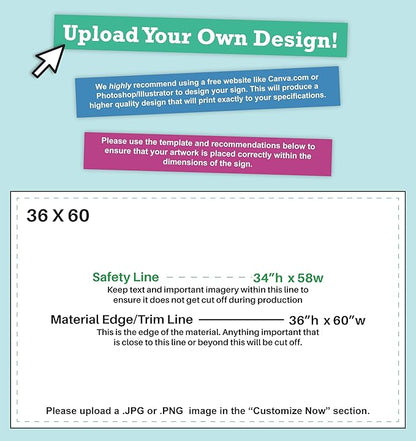 Personalized Vinyl Banner – Vinyl Printed Customizable Banner for Indoor and Outdoor Use (3'x5')