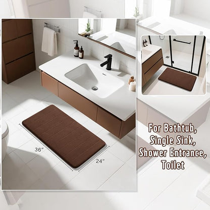 Yimobra Large Bath Mat 36"x24", Super Soft Quick Dry Memory Foam Bathroom Rug, Water Absorbent, Non Slip Backing Machine Washable for Tub Shower, Thick Comfort Support, Brown