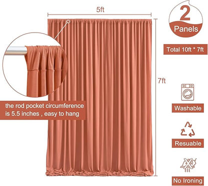 Rust Backdrop Curtain for Parties Wedding Wrinkle Free Red Photo Curtains Backdrop Drapes Fabric Decoration for Birthday Party Baby Shower Christmas 5ft x 7ft,2 Panels