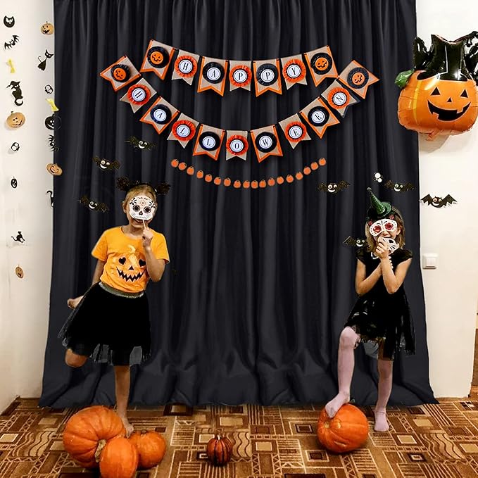 Hiasan Black Backdrop Curtains for Parties, Polyester Photography Backdrop Drapes for Family Gatherings, Wedding Decorations, 5ftx8ft, Set of 2 Panels