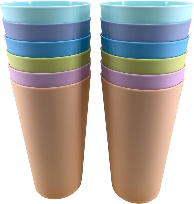 32 oz Plastic Cups Reusable - BPA Free Large Drinking Cups set of 12 - Unbreakable Dishwasher Safe for Kids Kitchen Camping Outdoor