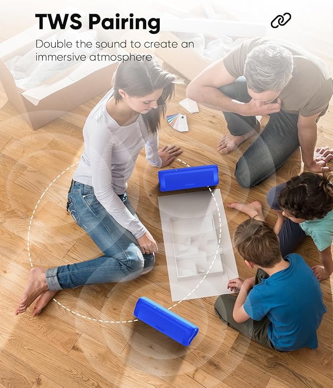 Bluetooth Speaker Gifts for Men: Portable Wireless, IPX5 Waterproof, White Elephant Gifts for Adults, Stocking Stuffers for Teens Boy Girl, Up to 20H Playtime, TWS Pair, for Home/Party/Outdoor (Blue)