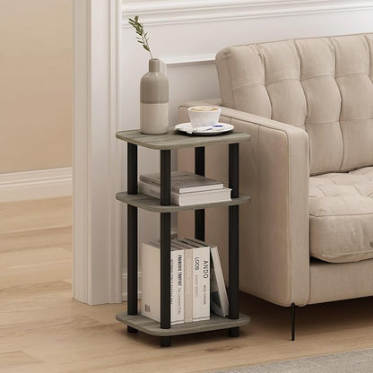 Furinno JUST Side Table, 3-Tier Turn-N-Tube End Table with Open Shelf, Round Curve Corner Night Stand, Bedside Table, Easy Assembly, for Living Room, Bedroom, French Oak