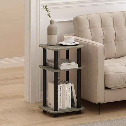 Furinno JUST Side Table, 3-Tier Turn-N-Tube End Table with Open Shelf, Round Curve Corner Night Stand, Bedside Table, Easy Assembly, for Living Room, Bedroom, French Oak