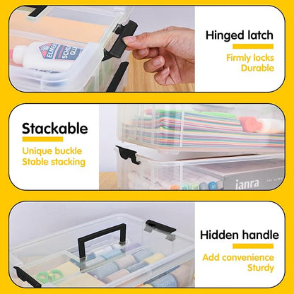 2 Layer Plastic Storage Containers with Lids, Multipurpose Clear Stack & Carry Box, Portable Craft Organizers and Storage Bin for Organizing Art & Craft, Sewing, Makeup, Nail Supplies (Black)