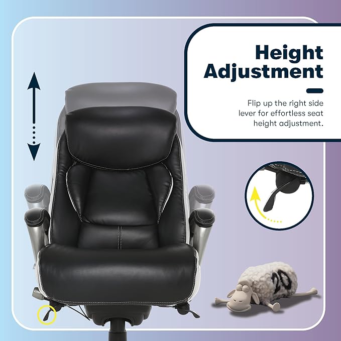 Serta® Lautner Executive Home Office Desk Chair, Ergonomic High-Back with Adjustable Lumbar and Body Pillows, SmartLayers™ and ComfortCoils® Technology, Mesh and Bonded Leather, Black and White