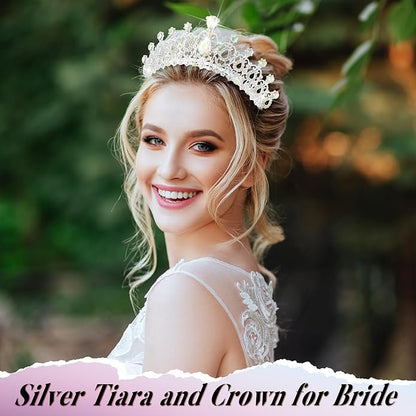 12 Pcs Crystal Tiara and Princess Crown with Comb Crown Rhinestone Women Girls Tiara Headpiece Queen Hair Accessories for Birthday Party Wedding Prom Halloween Cosplay Costume