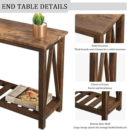 End Side Table with Storage Shelf Rectangle Narrow Nightstand Console Tables Brown Smooth End Table for Small Spaces Industrial Accent Side Table for Living Room Bathroom Bedroom