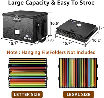 Fireproof Document Box File Organizer - Portable Locking Filing Storage Box with Handle Waterproof for Hanging Letter/Legal Folder Important Document