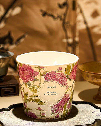 M&SENSE Blooming Peony Scented Candle, 28.2oz 3 Wick Natural Soy Wax Large Candles, Long Lasting Clean Slow Burning No Toxic Décor for Home Relaxation, Romantic Dates & Gift-Giving