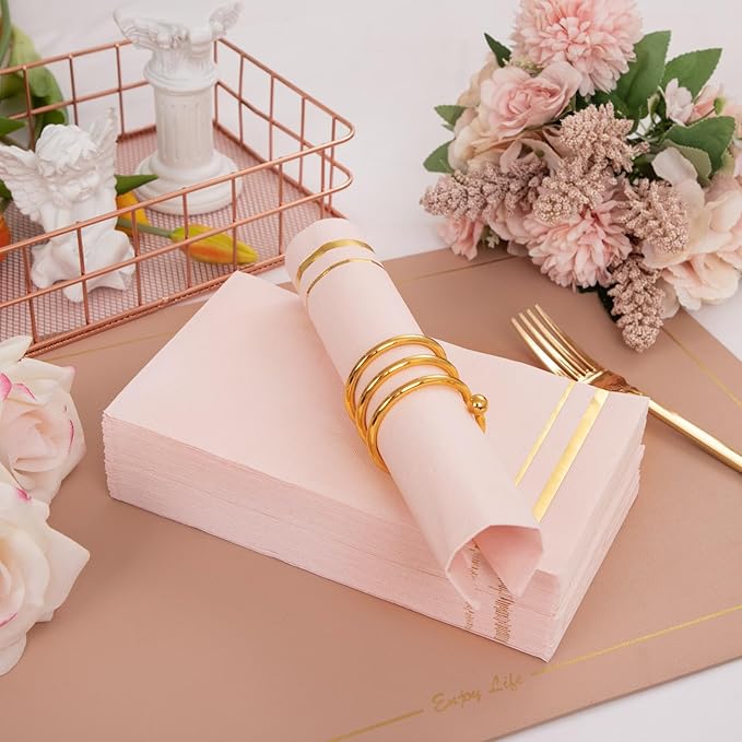 BUCLA 100-Count 3-Ply Disposable Pink Napkins - Pink Paper Napkins Disposable Premium Quality - Dinner Napkins Disposable Soft, Absorbent for Parties, Weddings&Mothers Day