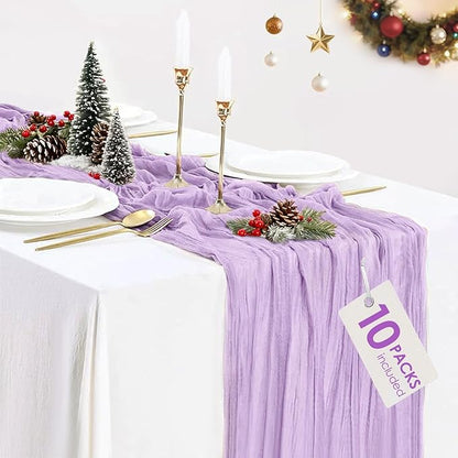 10 Pack Lavender Cheesecloth Table Runner Fall Thanksgiving 10FT Gauze Cheese Cloth Table Runner 35x120 Inch Purple Table Cloth for Wedding Bridal Shower Holiday Sheer Home Decor