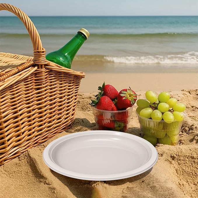 TIRIA Compostable Paper Plates 10 Inch [175 Pack], Biodegradable Sturdy Heavy Duty Paper Plates Bulk, Eco-Friendly Disposable Dinnerware for Parties, Lunch, Events, Picnics, Christmas & Thanksgiving