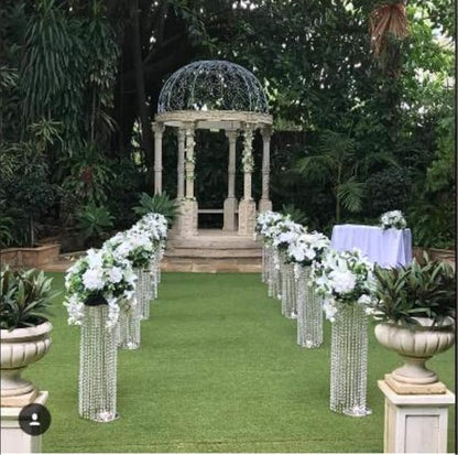 2Pcs 27.5inch Tall Crystal Gold Vases Wedding Flowers Stand, Elegant Wedding Decor Centerpiece Road Leads with Chandelier Acrylic Crystal Weddings Decoration Centerpiece Stands
