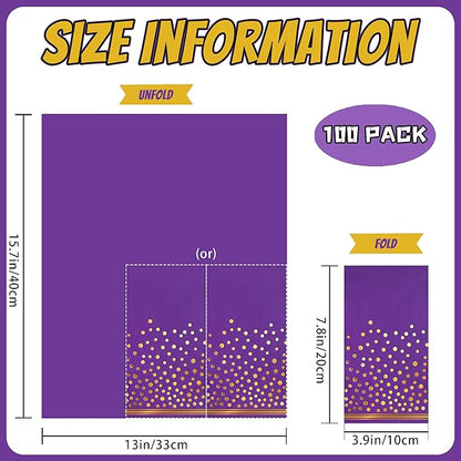 100 Pcs Purple Paper Napkins Disposable - Purple Gold Dot Dinner Party Napkins for Bathroom Wedding Anniversary Birthday Party Supplies