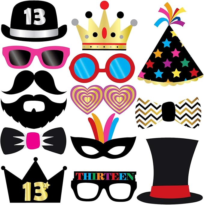 13th Birthday Photo Booth Party Props - 40 Pieces - Funny Official Teenager Birthday Party Supplies, Decorations and Favors