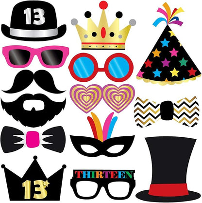 13th Birthday Photo Booth Party Props - 40 Pieces - Funny Official Teenager Birthday Party Supplies, Decorations and Favors