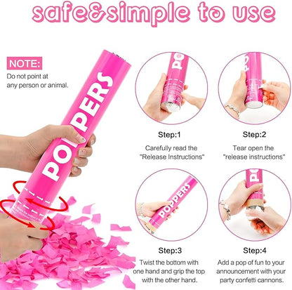 Confetti Cannon Pink 12 Pack Biodegradable Handheld Confetti Party Poppers for Weddings, Gender Reveals, Birthdays & Celebrations 12-Inch Twist Confetti Shooters for Party Fun