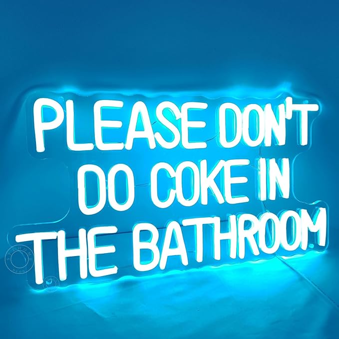 SYLHOME Please Don't Do Coke in the Bathroom Game Room Bedroom Bar Store Wall Decor Sign Birthday Christmas Party Backdrop USB 16.9"X9.2" Ice Blue