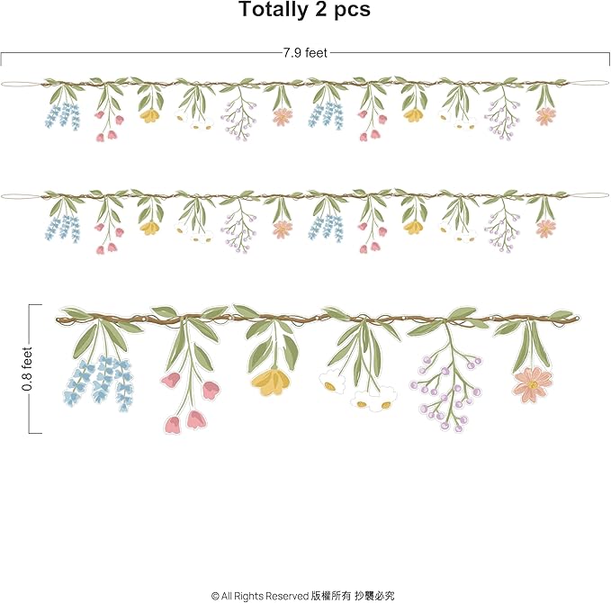 Cheerland Flower Banner Wildflower Garland Floral for Enchanted Garden Theme Picnic Wedding Bloom Baby Shower Birthday Fairy Tale Tea Market Spring Party Supplies Girl Woodland Party Decorations