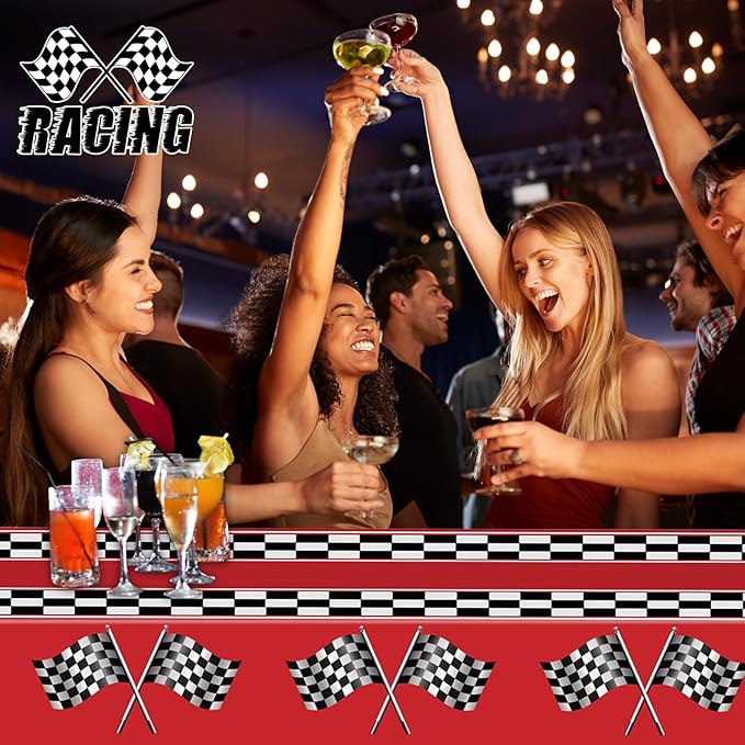 2 Packs Checkered Racing Car Tablecloth Plastic 54 X 108Inch, Car Birthday Party Decorations Table Cloth Disposable Racetrack Table Cover for Kids Boy Car Theme Birthday Party Supplies (Racing Car)
