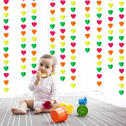 UV Neon Party Decorations Heart-Garland - 39Ft 3D Glow in The Dark Supplies, Hanging Paper Streamers Banner,Girl Romantic Wedding Anniversary Baby Bridal Shower Engagement Decor Ouruola