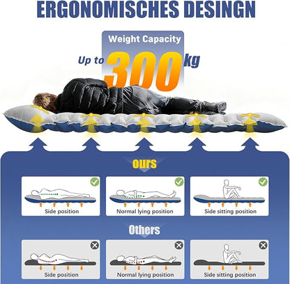 Camping Sleeping Pad, 8.8R-Value Ultralight Camping Mat with Pillow, Insulated Camping Mattress, Built-in Foot Pump Inflatable Sleeping Pads Compact for Camping Backpacking Hiking, Single