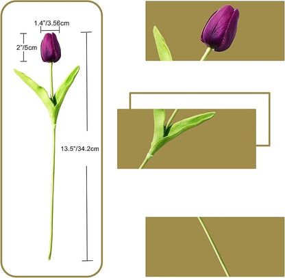ONLY ART Artificial Purple Tulips 20 Pcs – 13.5 Inch PU Faux Flowers with Bendable Stems for Home Décor, Wedding Centerpieces, DIY Floral Arrangements, Table Decorations