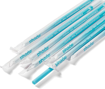 phade Eco-Friendly 7.75" 375 Count Jumbo Drinking Straws - Sustainable Marine Biodegradable Compostable Individually Wrapped, 1 Pack