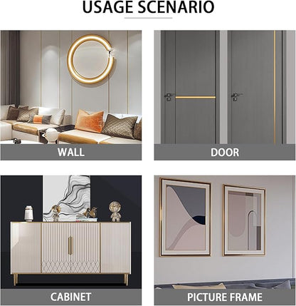 Glossy Gold Peel and Stick PVC Molding Trim, Flexible DIY Wall Accent Strip for Mirror Frame, Cabinet, Edges & Borders and Tiles (197''L x 0.8''W)