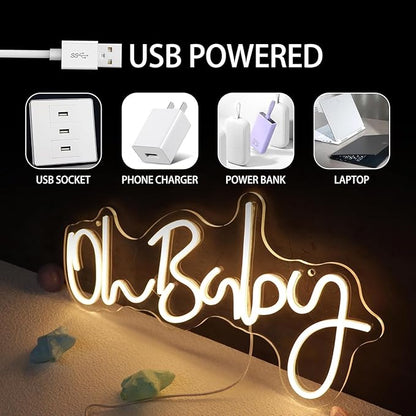 Oh Baby Neon Sign for Wall Decor Neon Lights for Teen Bedroom Decor Art Light Up Sign Oh Baby LED Neon Signs for All Party Reunion Decoration USB Powered 21.7x10 Inch (warm white)