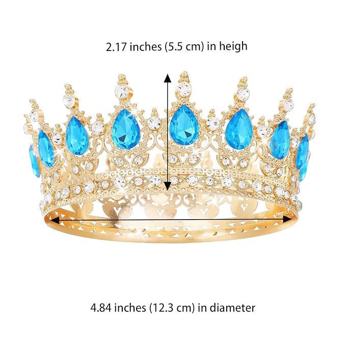 Blue Crown for Women Crystal Tiara and Queen Crown for Girl Wedding Headband for Bride Hair Accessories for Costume Birthday Party Cake Decoration Prom