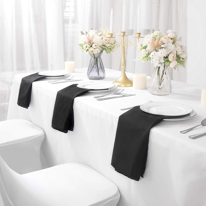 25pcs Polyester Cloth Napkins - 17 x 17 inch Black Dinner Washable Napkins with Hemmed Edges for Restaurant/Wed(25,Black)
